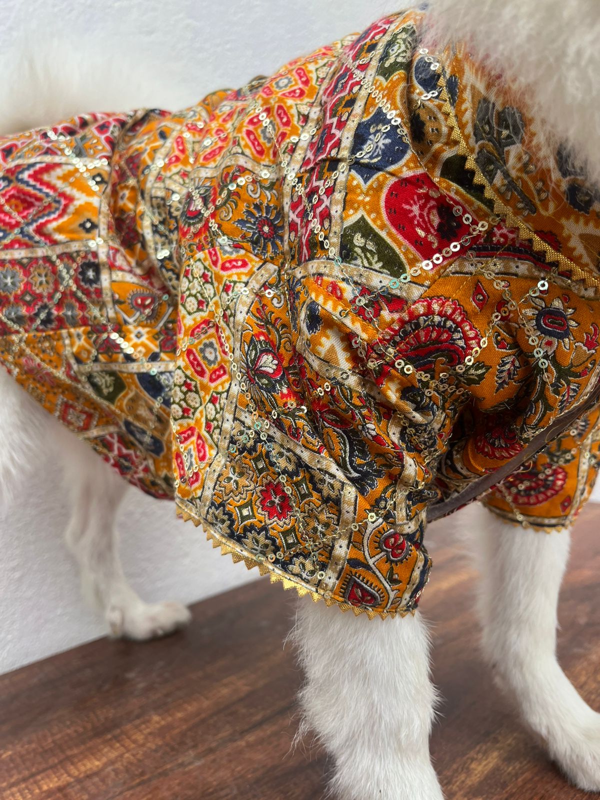 Yellow & multicolour sequins kurta for pets