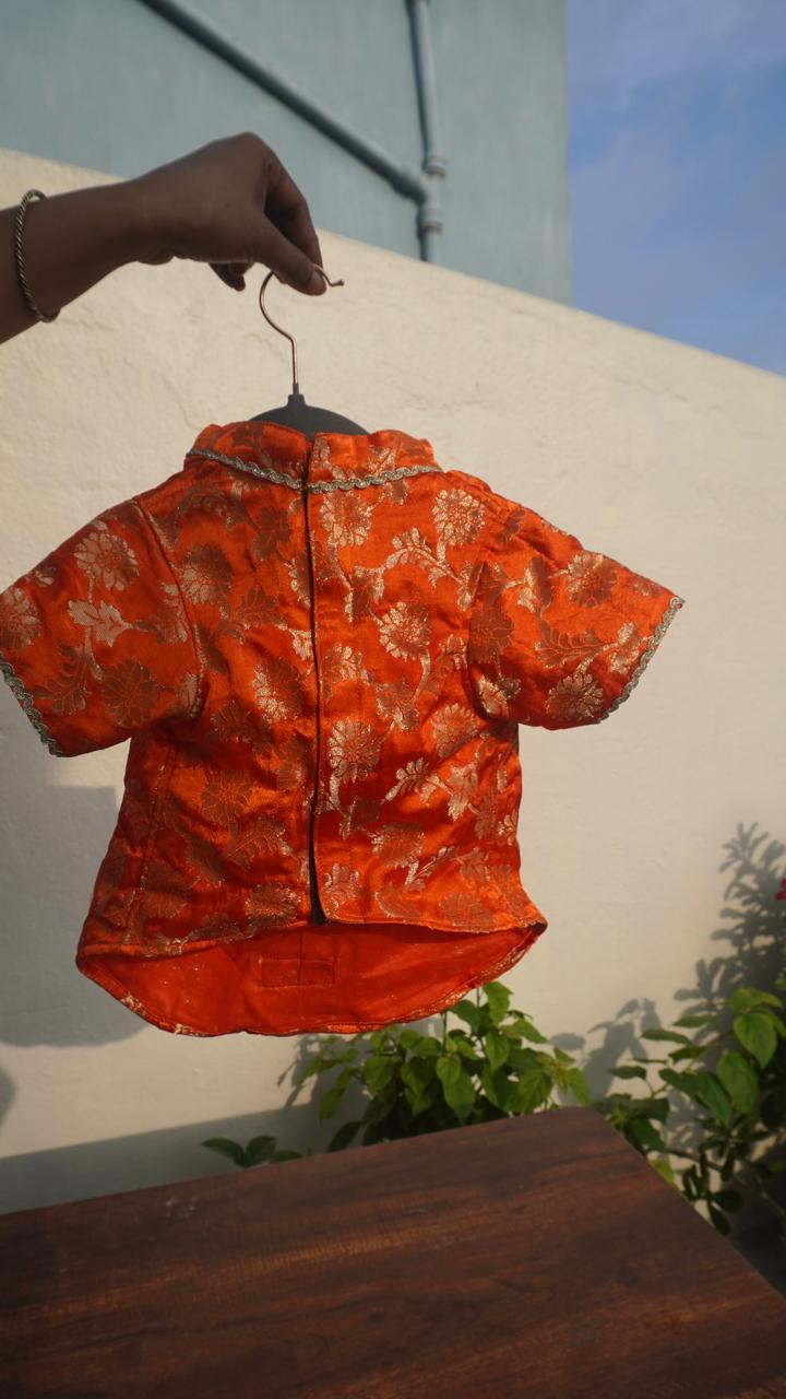 Banarasee Orange Kurta for Dogs & Cats – With Gold Lace & Soft Cotton Lining