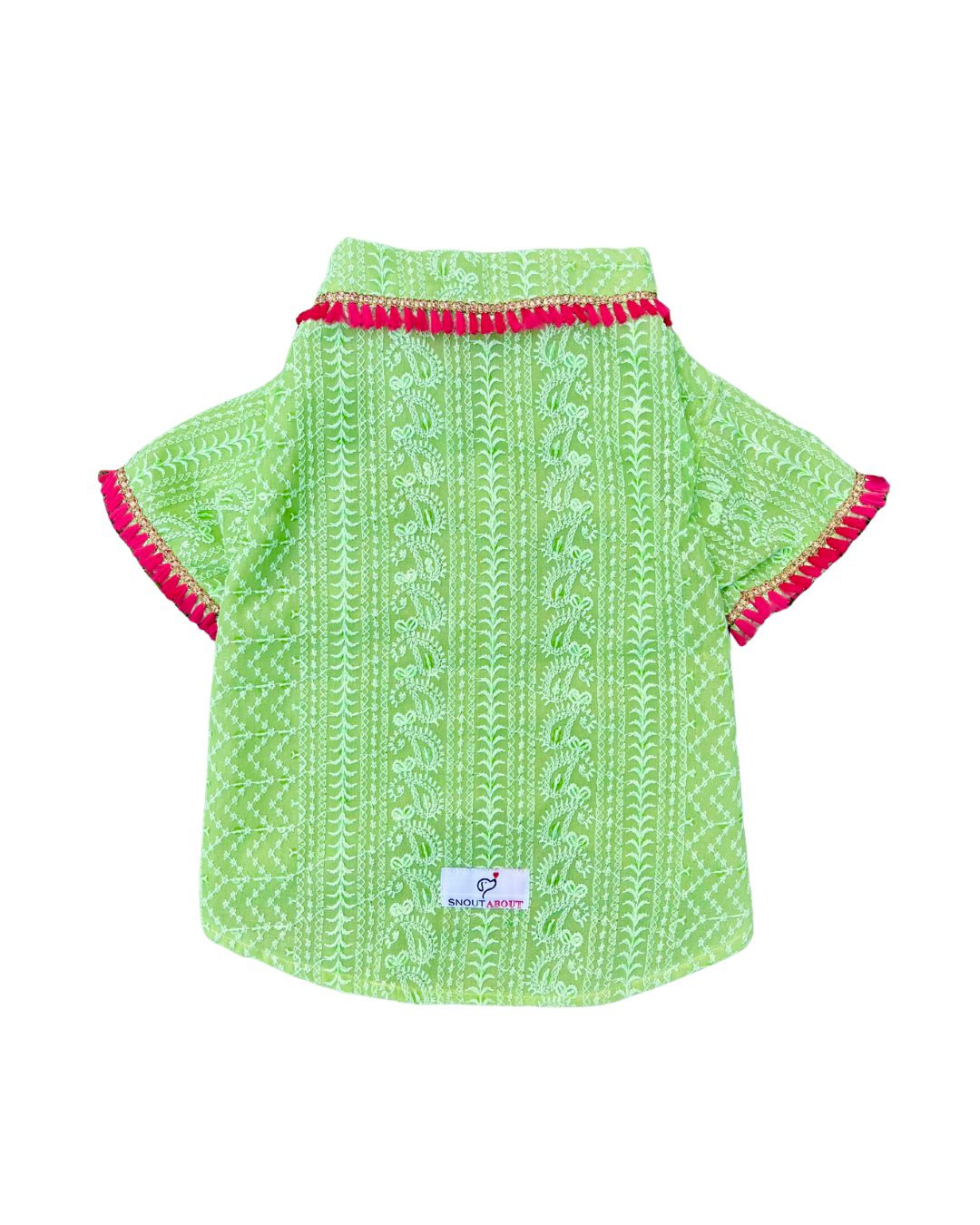 Pista Green Chikankari Kurta with Fuchsia Tassels for dogs & cats