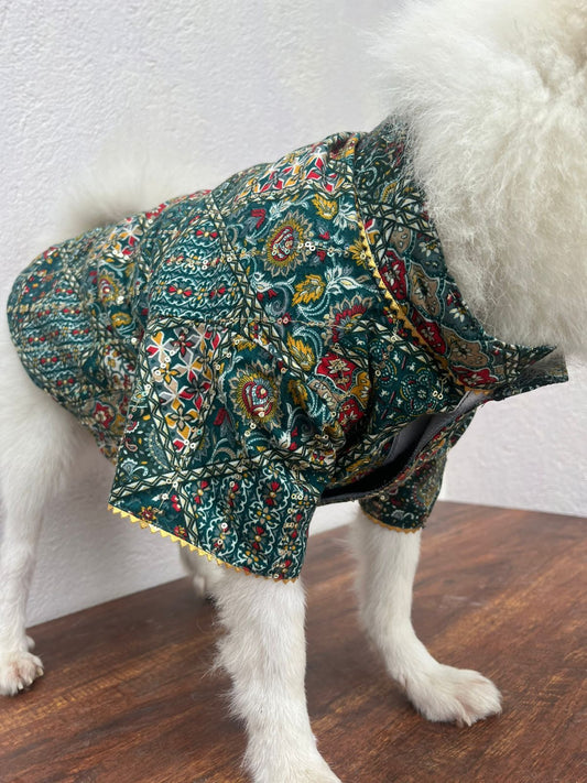 Bottle Green rayon sequins kurta for pets