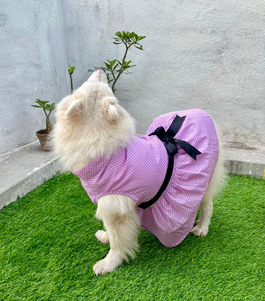 Lavender Polka Dot with black Bow Dress