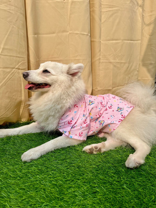 Ship Printed Pink Cotton Casual Shirt for Dogs & cats