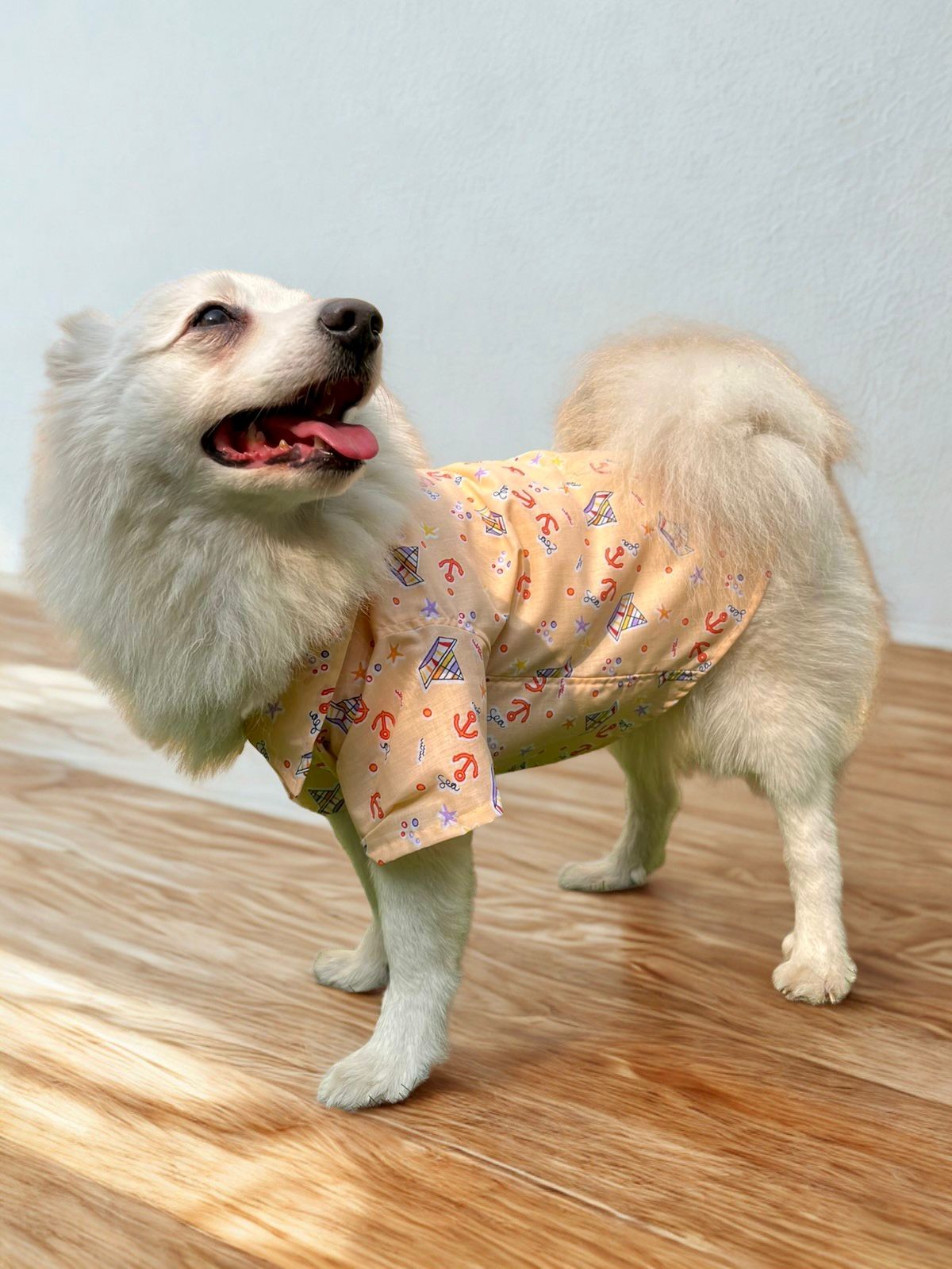 Ship Printed Peach Cotton Casual Shirt for Dogs & Cats