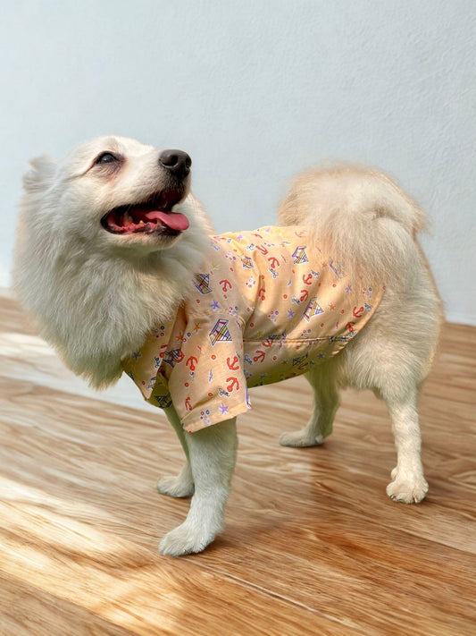 Ship Printed Peach Cotton Casual Shirt for Dogs & Cats