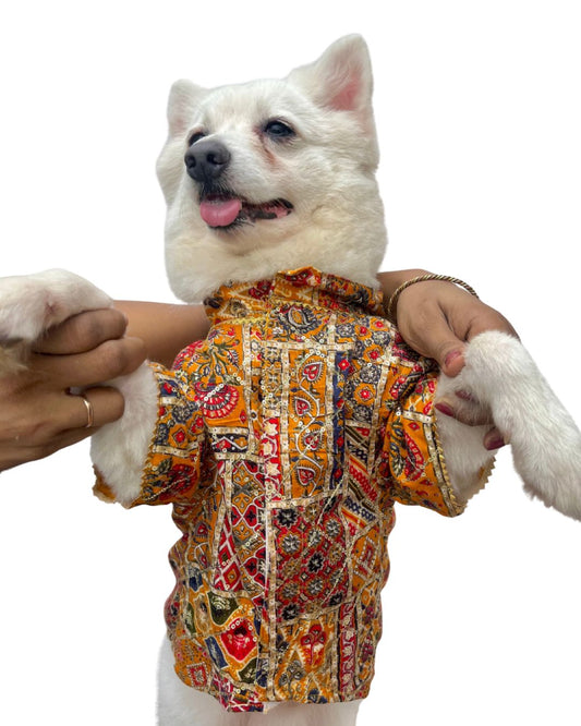 Yellow & multicolour sequins kurta for pets