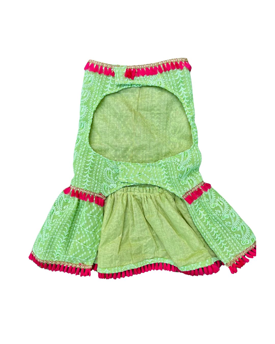 Green Chikankari Dress with Fuchsia Tassels for Dogs & Cats