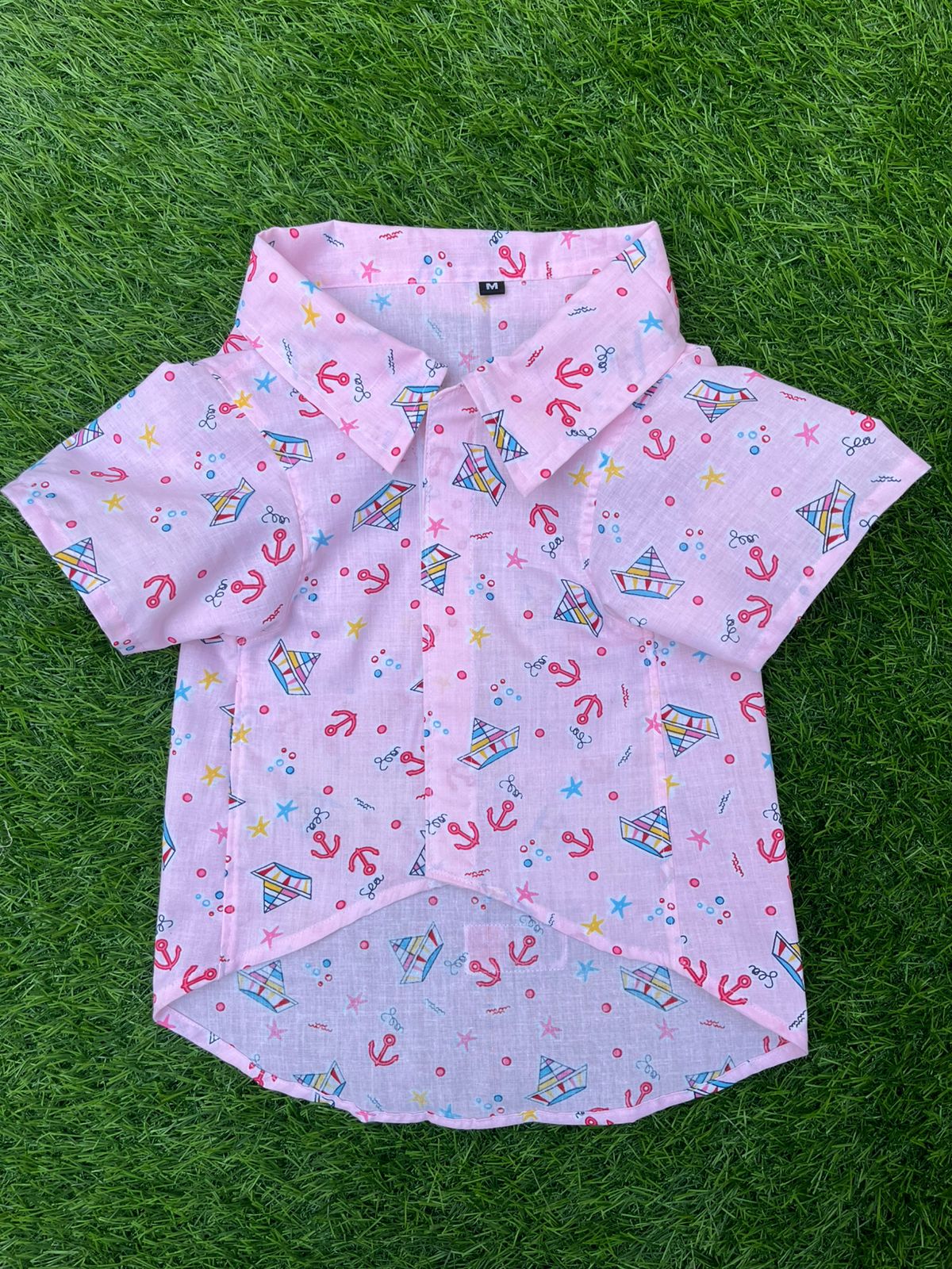 Ship Printed Pink Cotton Casual Shirt for Dogs & cats