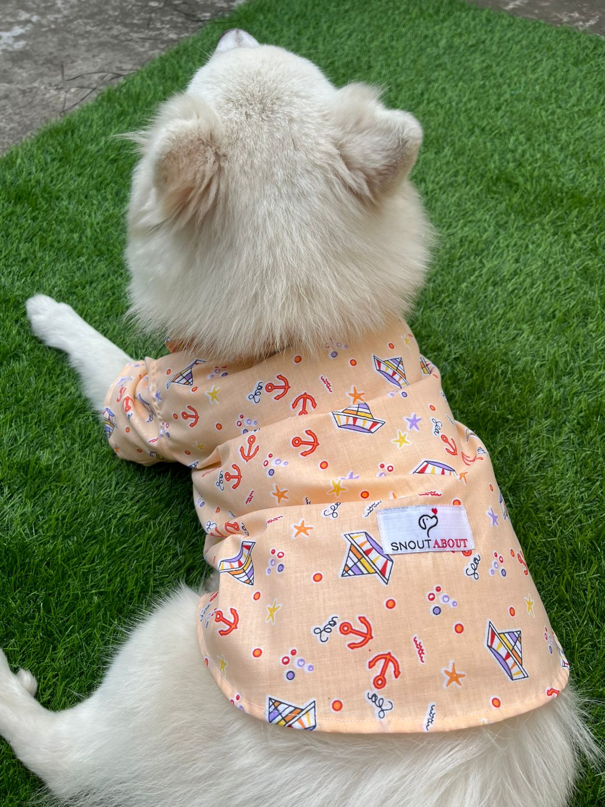 Ship Printed Peach Cotton Casual Shirt for Dogs & Cats