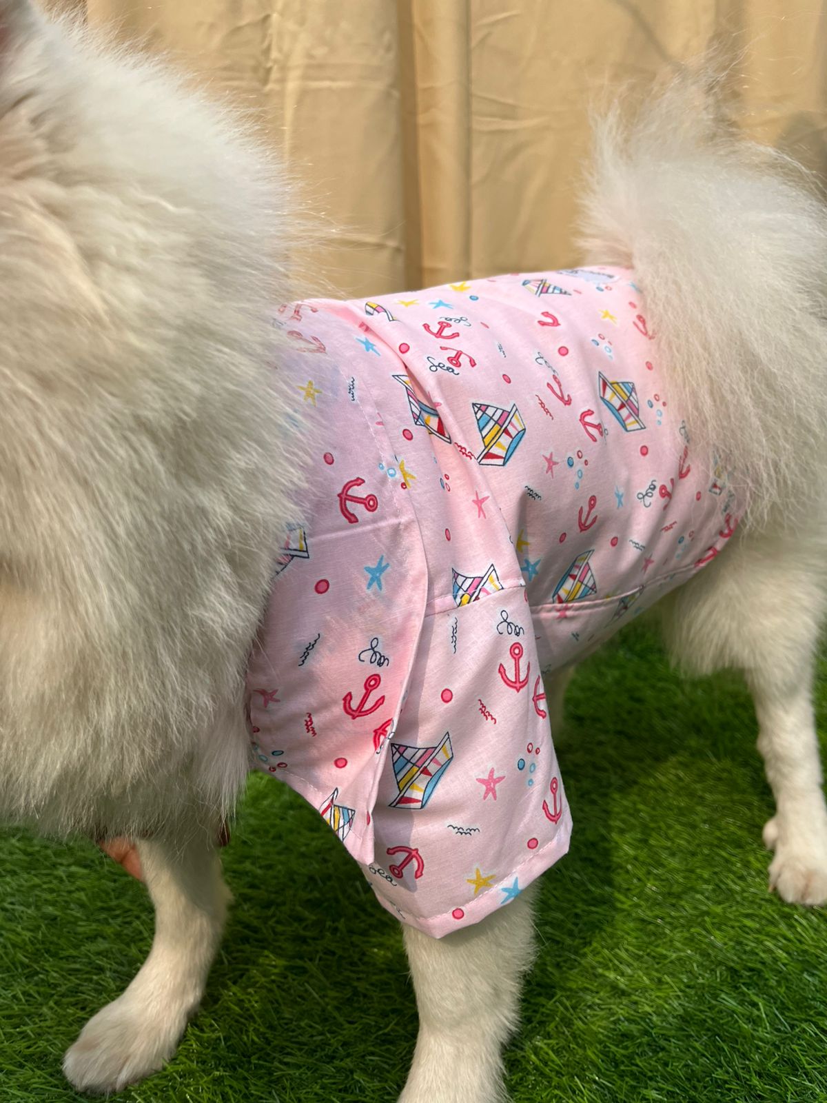 Ship Printed Pink Cotton Casual Shirt for Dogs & cats