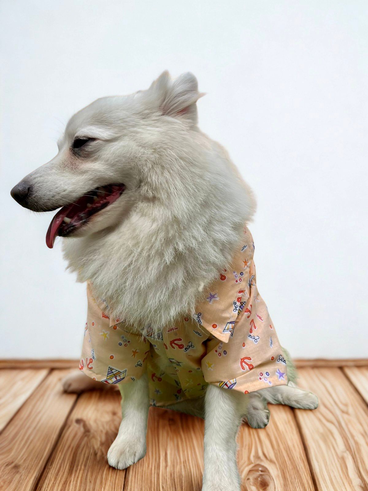 Ship Printed Peach Cotton Casual Shirt for Dogs & Cats